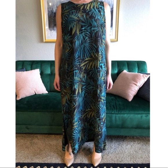 Vintage Amanda Smith Sleeveless Silk Tropical Pattern Maxi Dress - Picture 1 of 4